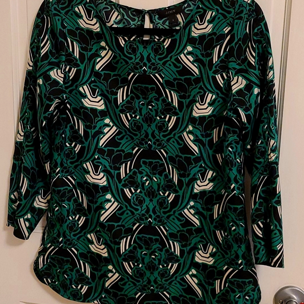 J. CREW ( SIZE 2) BLOUSE/ SHIRT GREEN/ BLACK/ WHT